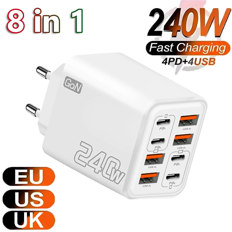 8-in-1 240W GaN USB-C oplader, - Eyelash Extension Uk recensie en prijs